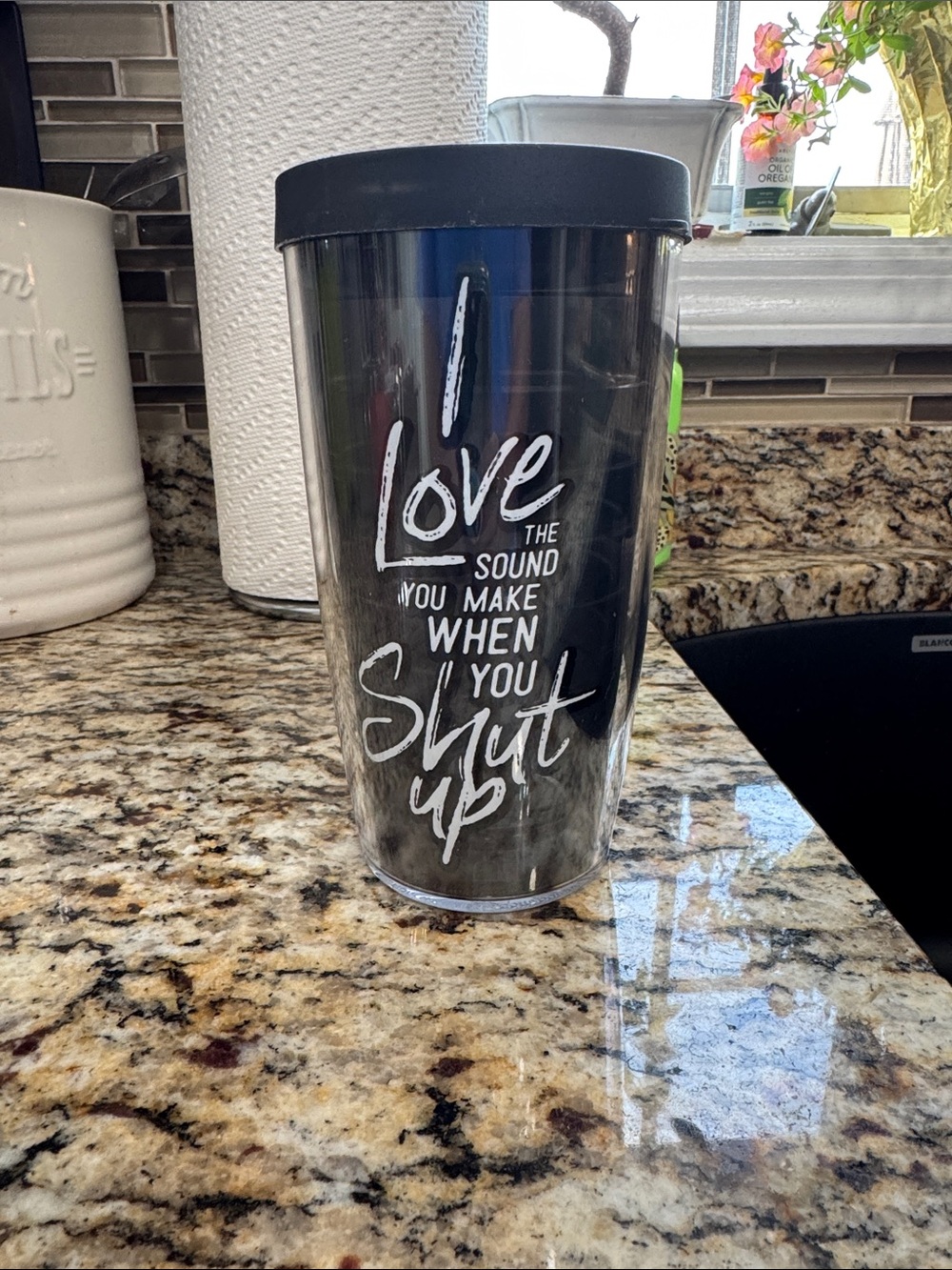 Tervis tumbler! Black Insulated Tumbler with White Script Saying